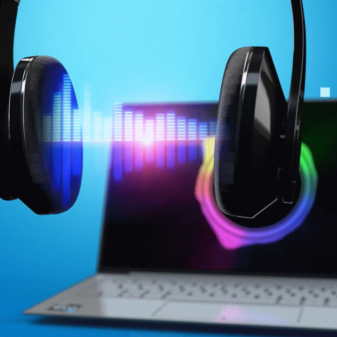 Headphones with graph in front of laptop
