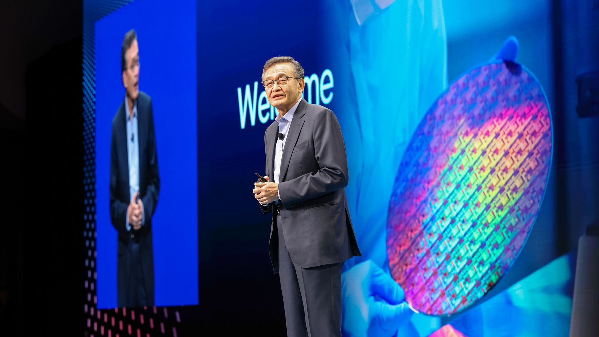 Lip-Bu Tan speaking onstage at Intel Foundry Direct Connect 2025.