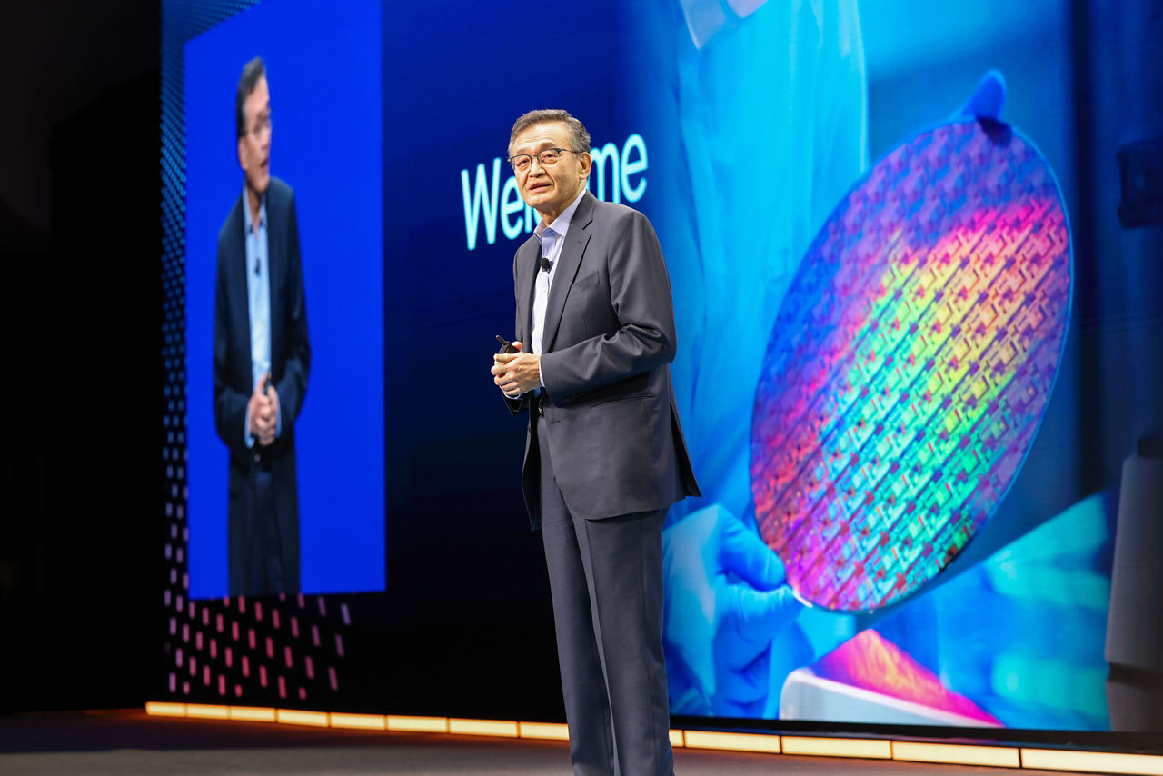 Lip-Bu Tan, Intel CEO, speaks in a keynote presentation at Intel