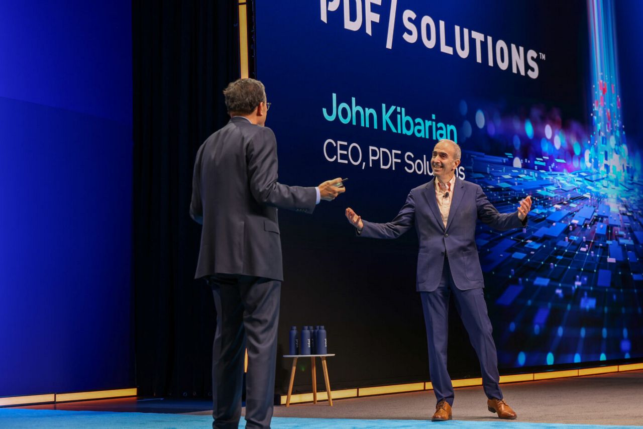 Intel CEO Lip-BU Tan (left) speaks with John Kibarian, CEO of PD