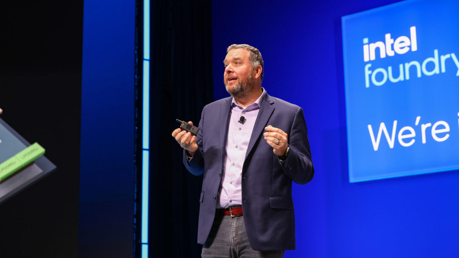 Kevin O’Buckley, general manager of Intel Foundry Services, speaks at Intel Foundry Direct Connect.