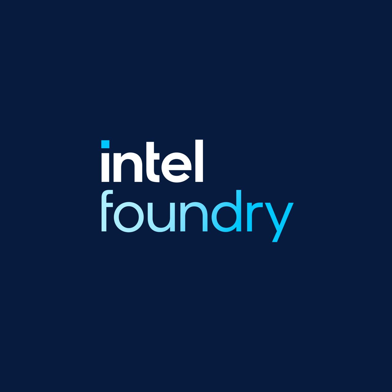 Intel foundry logo on blue background.