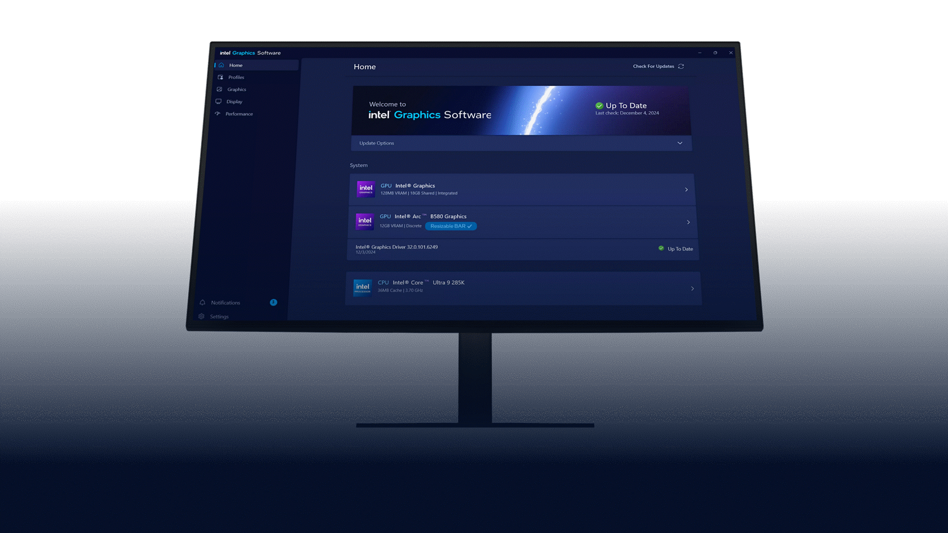 Close-up of a computer screen with Intel Graphics Software open