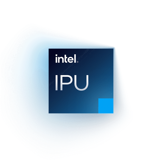 Intel IPU logo with glowing blue background