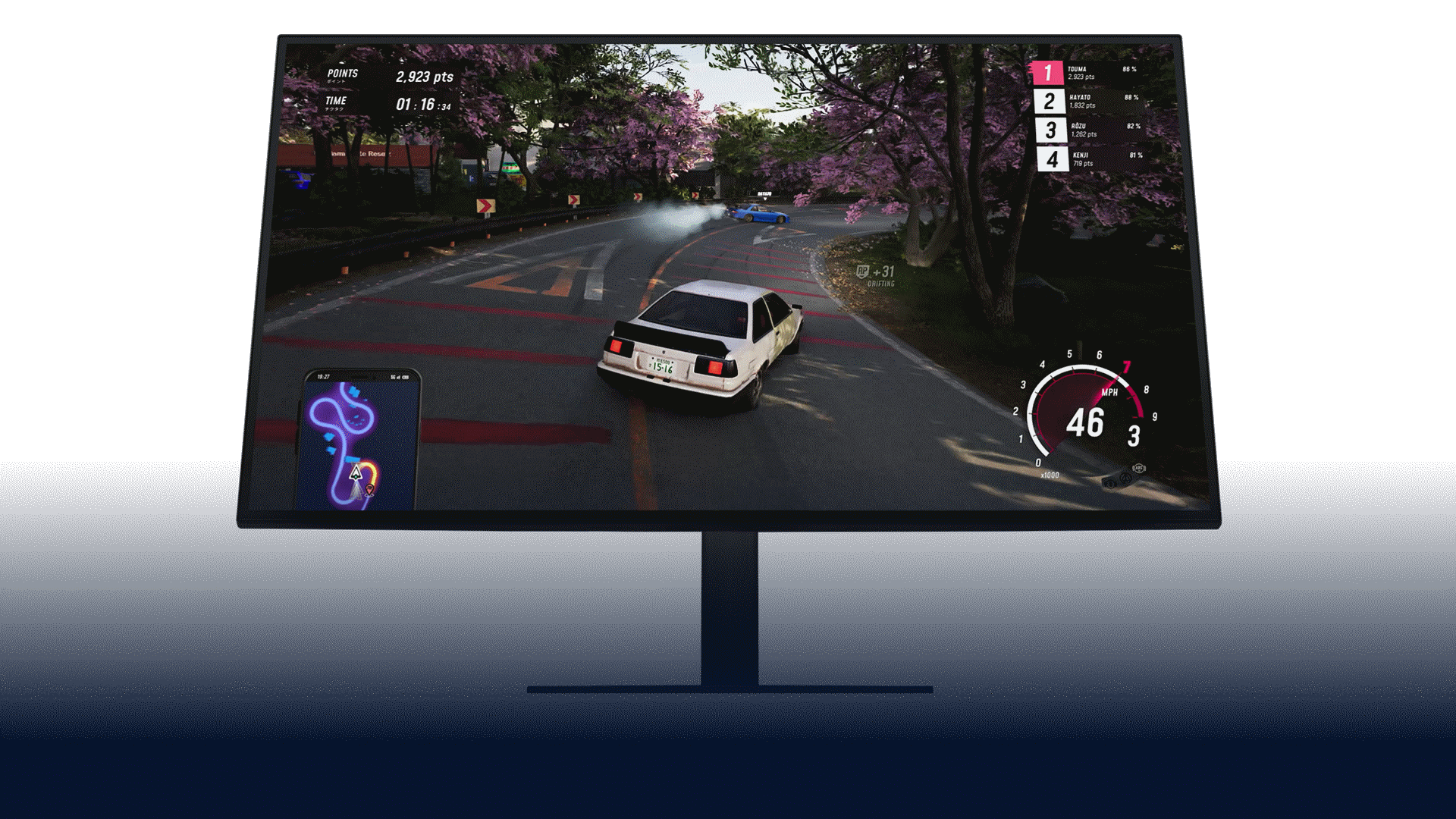 Desktop screen displaying a car racing game