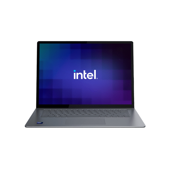 Open laptop with Intel logo on the screen