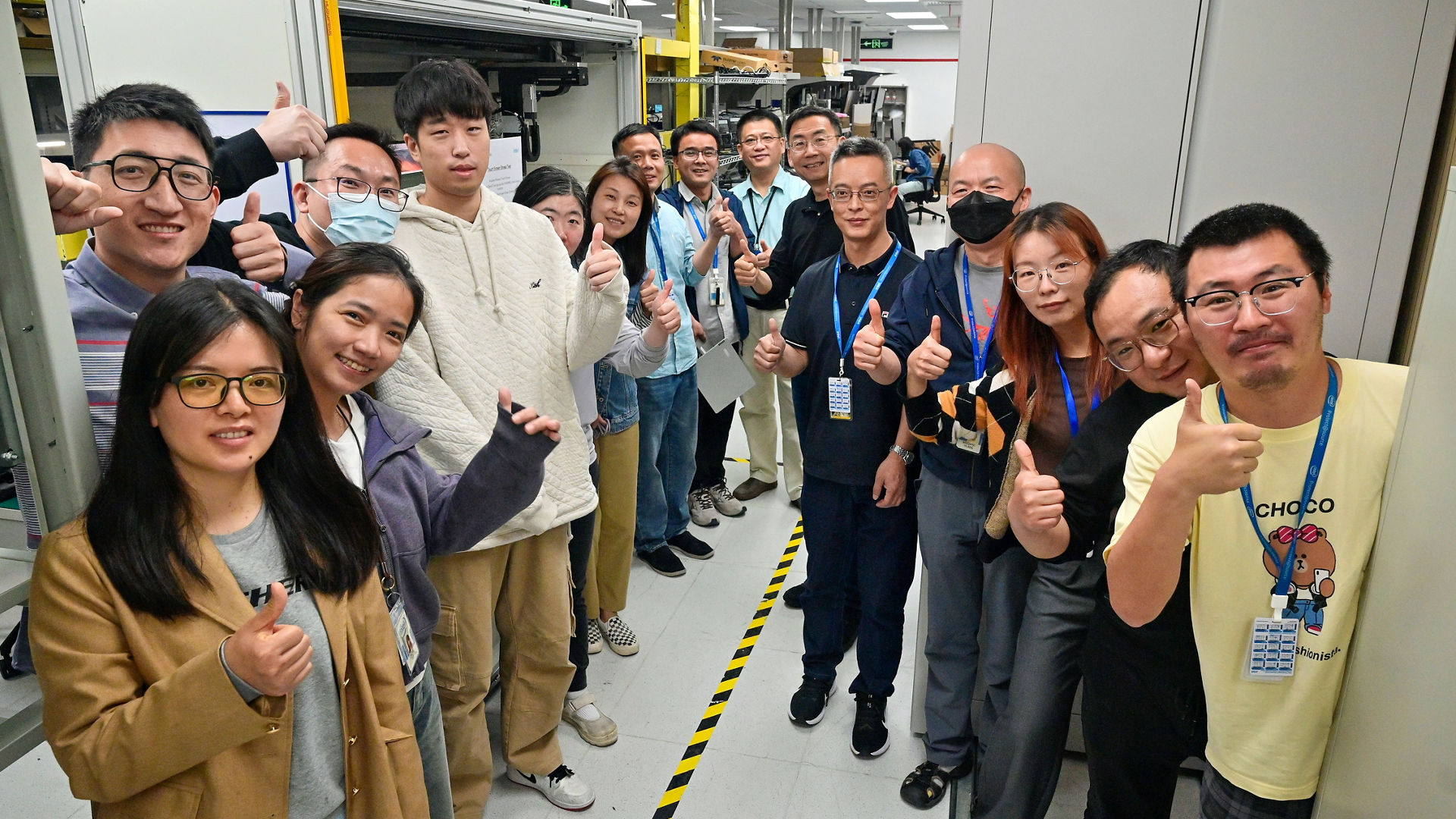 Sam Gao (sixth from right), vice president and general manager of the Client Computing Group at Intel in China, is photographed with the Intel engineering team at the company’s lab in Shanghai, China, in April 2025. (Credit: Intel Corporation)