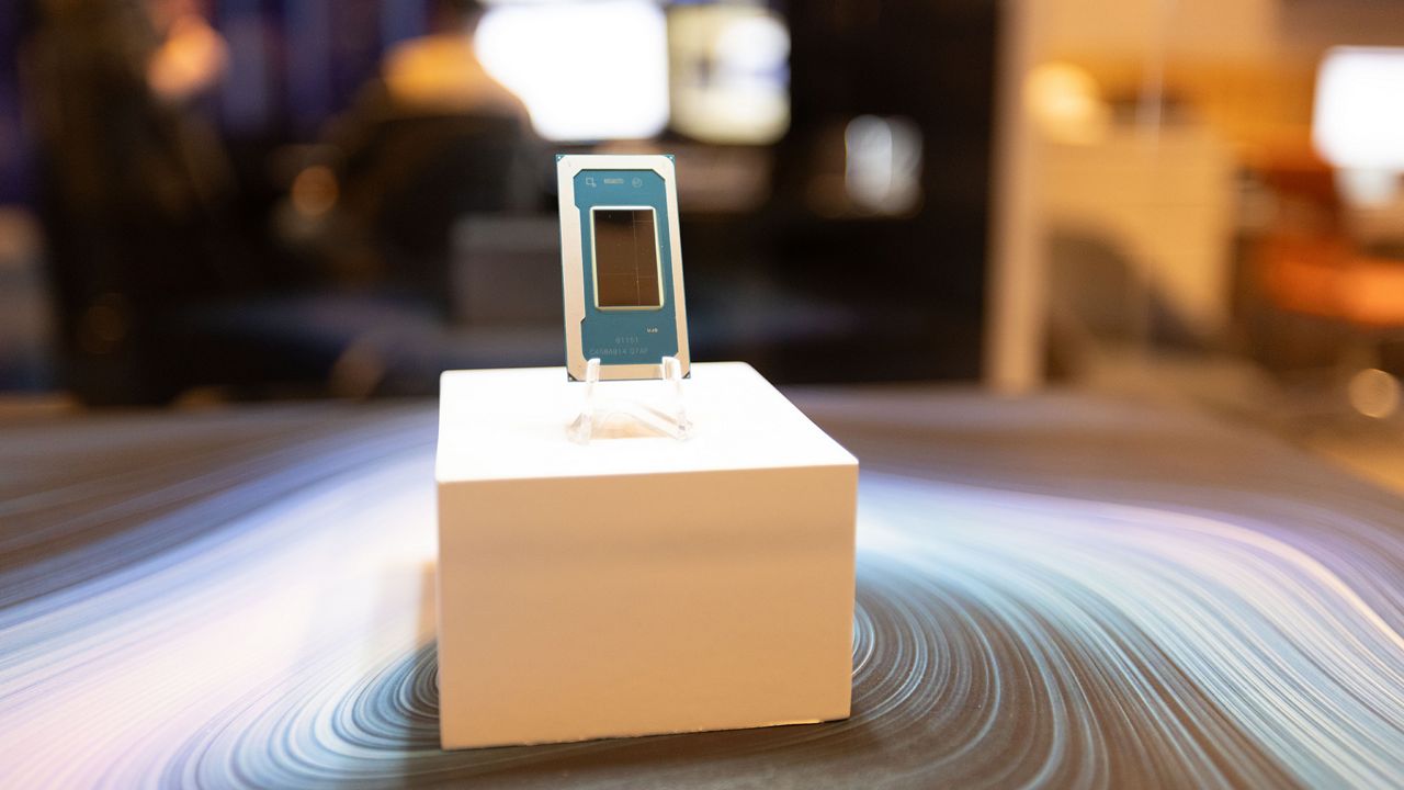 Intel processor displayed on a pedestal at Intel Pro Day.