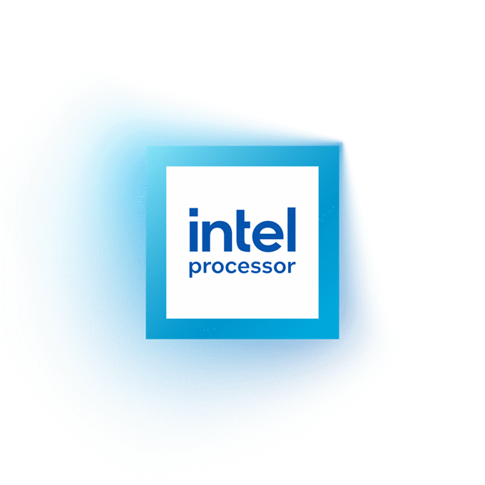 โลโก้ Intel บนรูปสี่เหลี่ยม