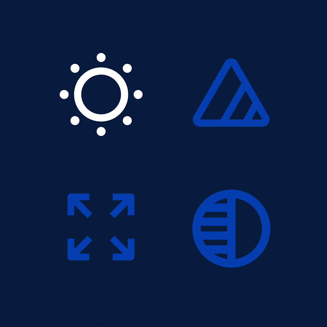 Icons representing display settings and visual controls