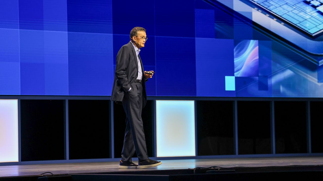 Intel CEO Lip-Bu Tan delivers the opening keynote at Intel Vision 2025.