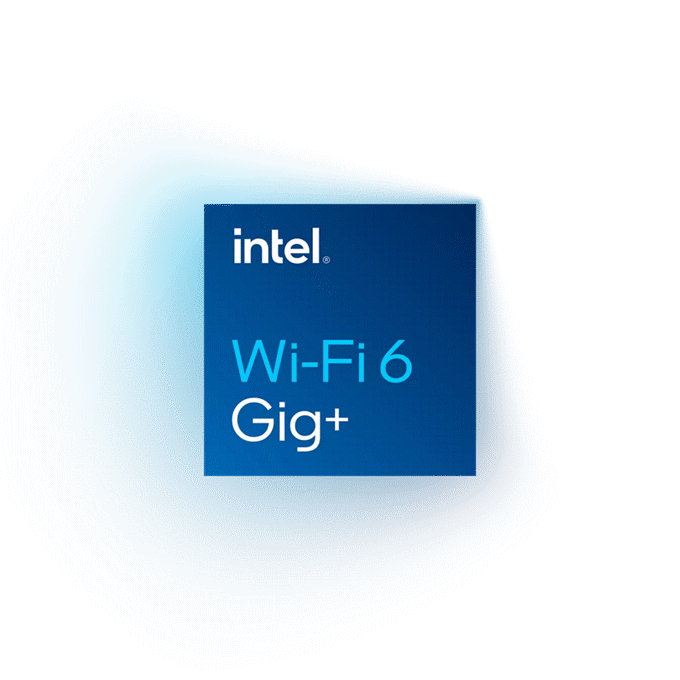 Intel Wi-Fi 6 Gig+ logo with glowing background