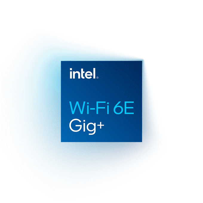Logotipo Intel Wi-Fi 6E Gig+ com segundo plano brilhante