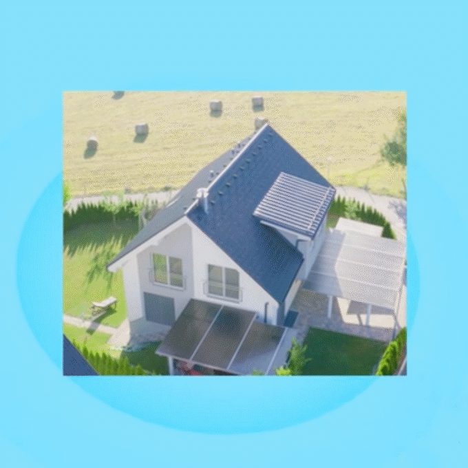 Overhead view of a 3D house rendering