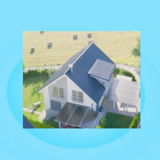 Vista aérea de uma renderização de casa em 3D