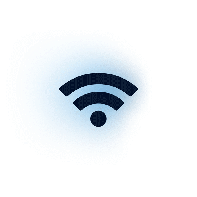 Wi-Fi icon graphic on glowing blue background