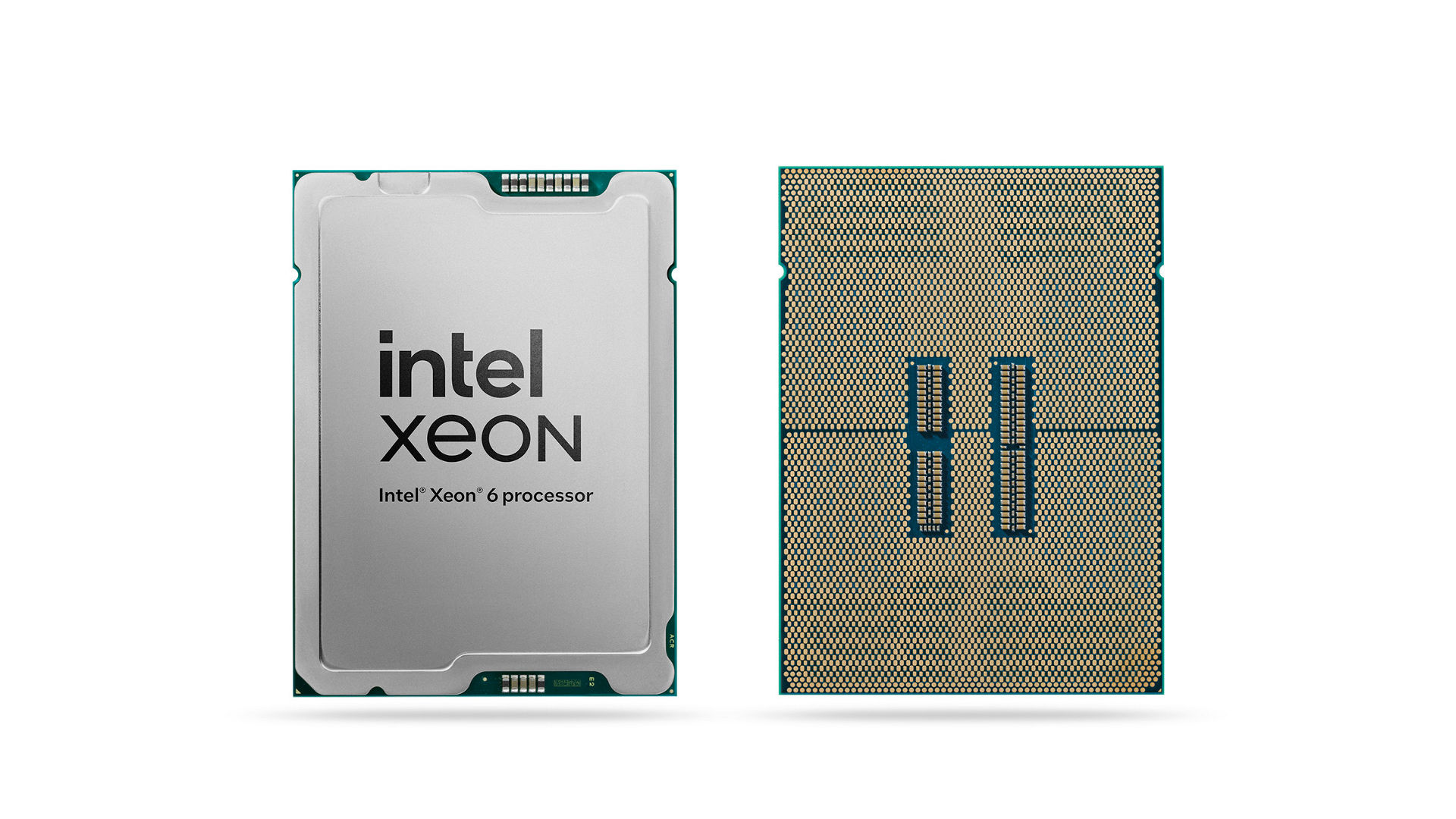 Intel Xeon 6 processors deliver exceptional performance for the widest range of workloads and are engineered for efficiency and low total cost of ownership. On Feb. 24, 2025, Intel launched the Intel Xeon 6700P and 6500P series P-core processors with more cores, double the memory bandwidth and AI acceleration in every core. A photo shows the front and back of the Intel Xeon 6 6700P series processor. (Credit: Intel Corporation)
