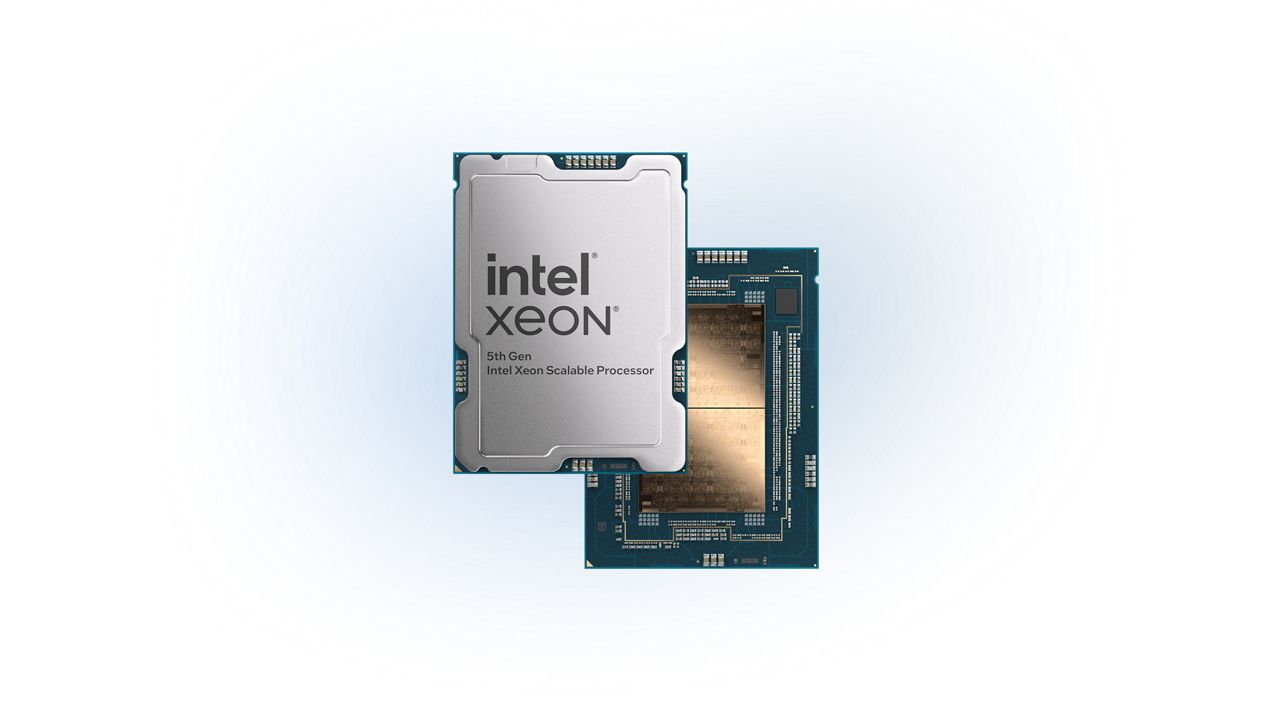 Intel Xeon 5th Gen processor with exposed chip die behind
