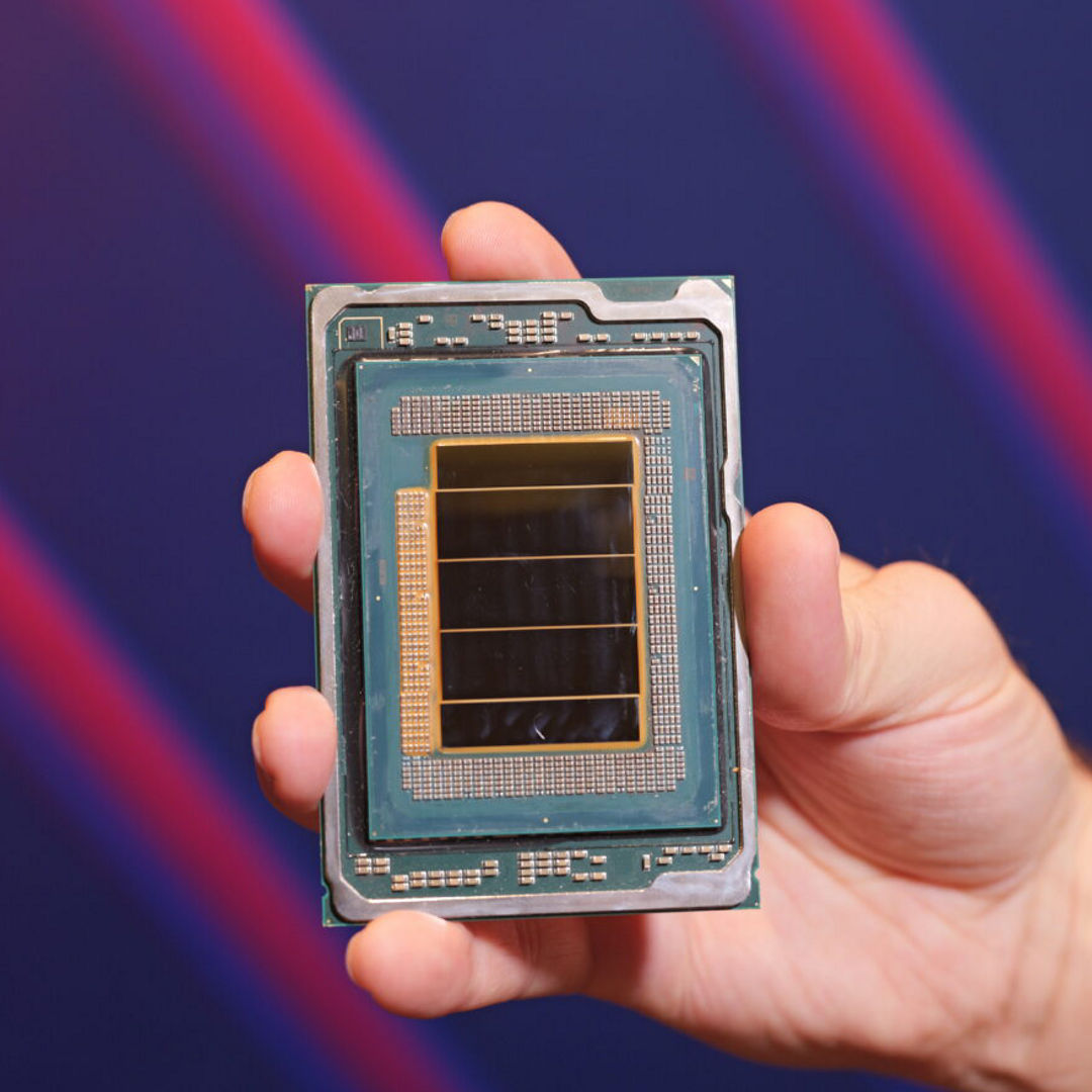 An Intel Xeon 6+ processor (code-named Clearwater Forest) built on Intel 18A process technology shown during the September 2025 Intel Technology Tour in Chandler, Arizona.