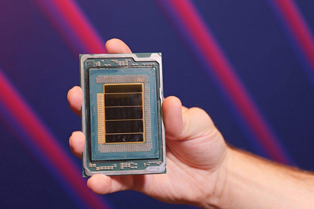 An Intel Xeon 6+ processor (code-named Clearwater Forest) built on Intel 18A process technology shown during the September 2025 Intel Technology Tour in Chandler, Arizona.