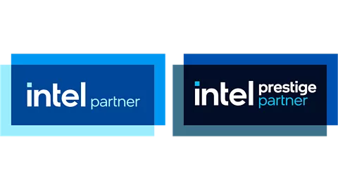 La insignia de socio Intel® y la insignia de socio Intel® Prestige se muestran una al lado de la otra
