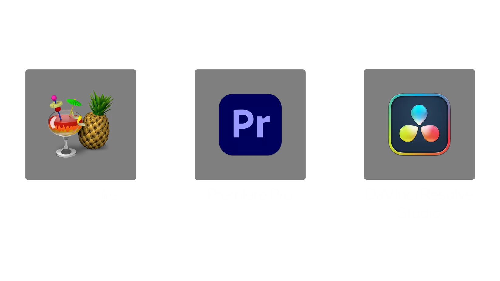 Handbreak, Premier Pro, DaVinci Resolve Studio Logos