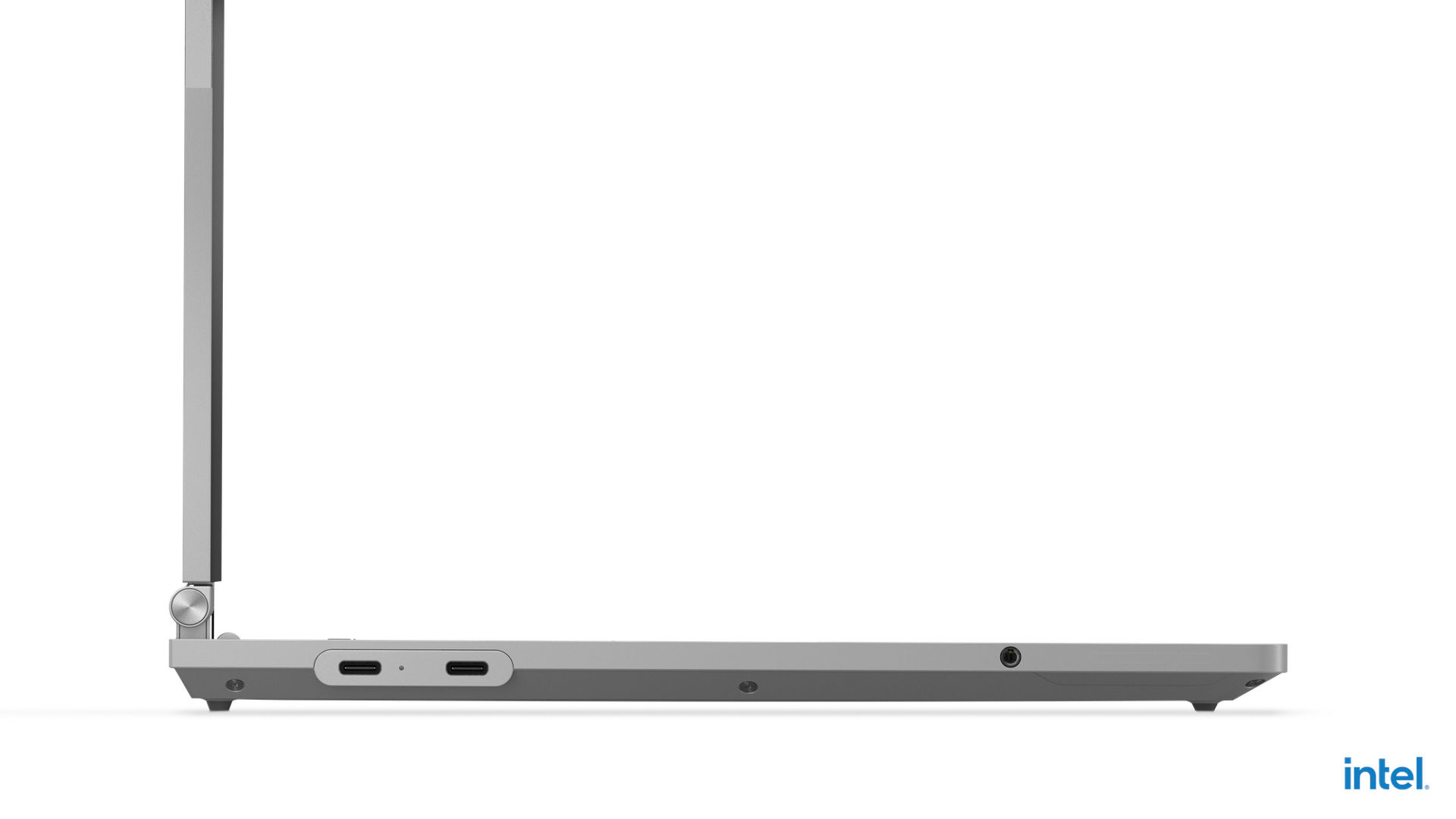 Side profile of a Lenovo ThinkBook Plus Gen 6 Rollable laptop showing its slim chassis and ports.