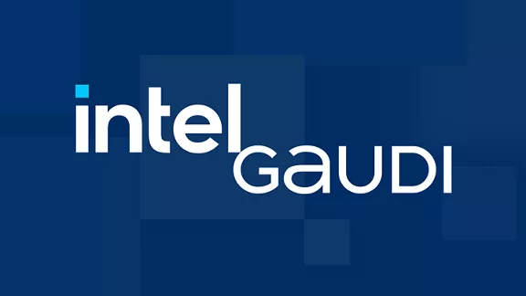 진한 파란색 배경의 인텔® Gaudi® 로고