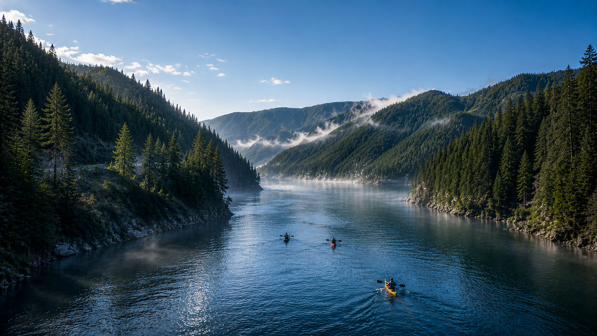 Canoes on a mountain river