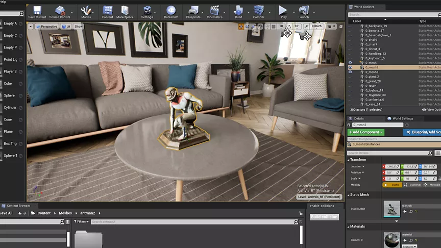  An object deployed into a scene in Unreal Engine