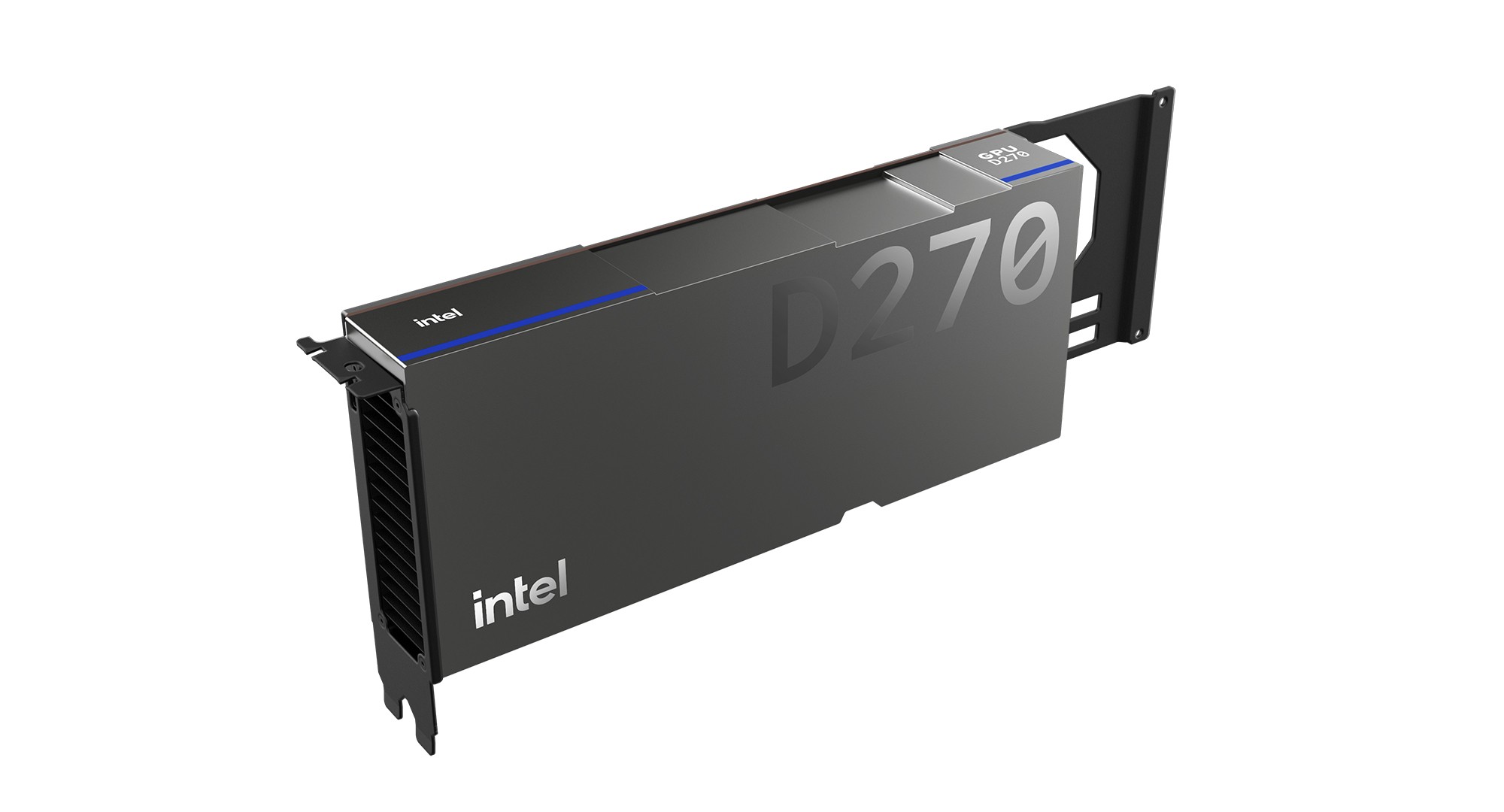 Render of the Intel GPU D-series data-center inference card, formerly code-named Crescent Island