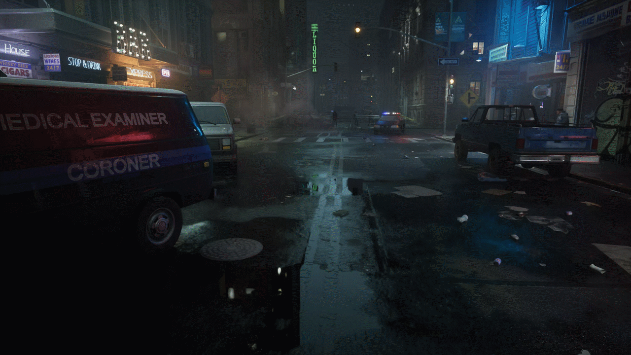 Eerie evening street view from a video game