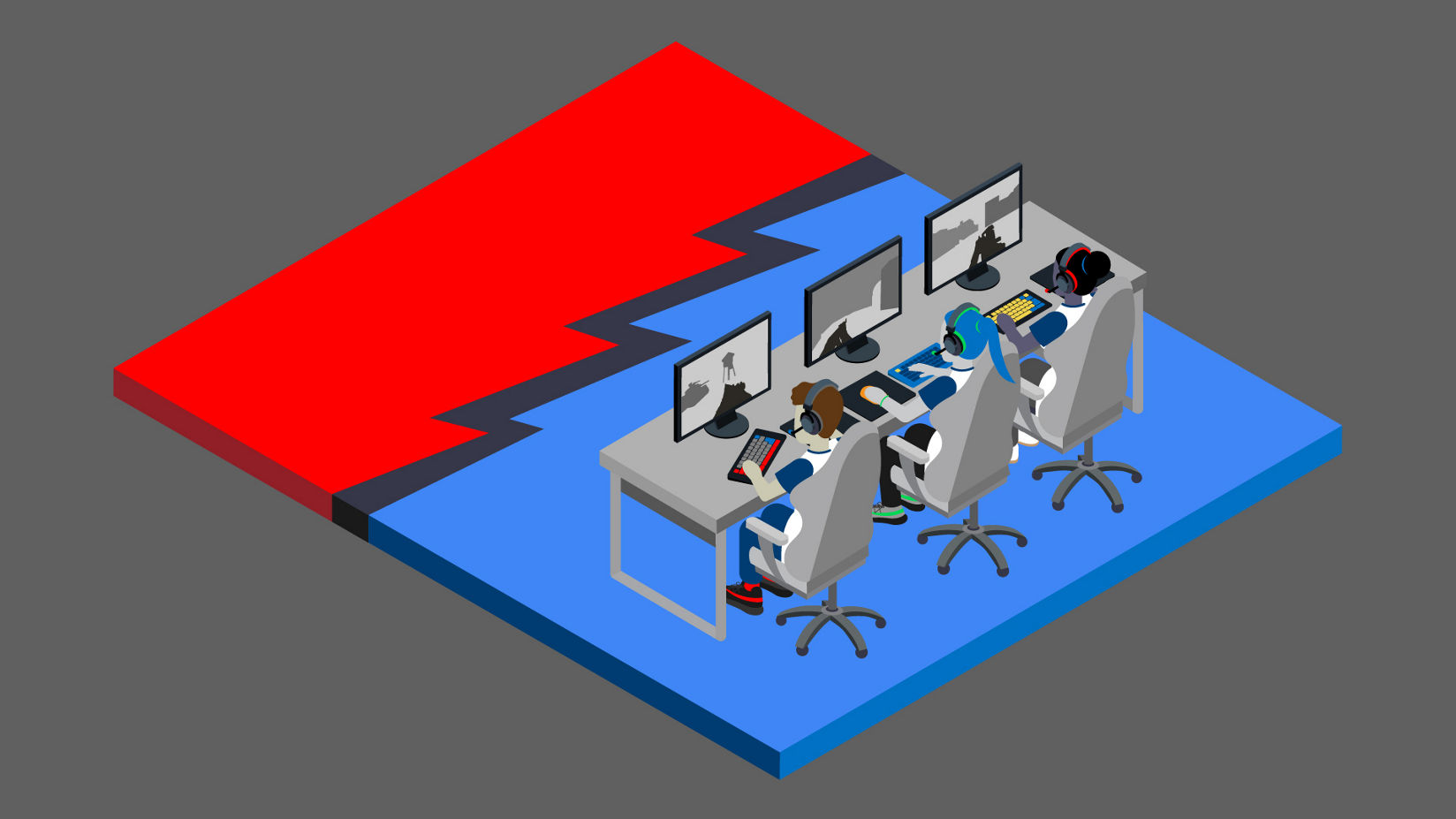 A team of esports players collaborating during a match