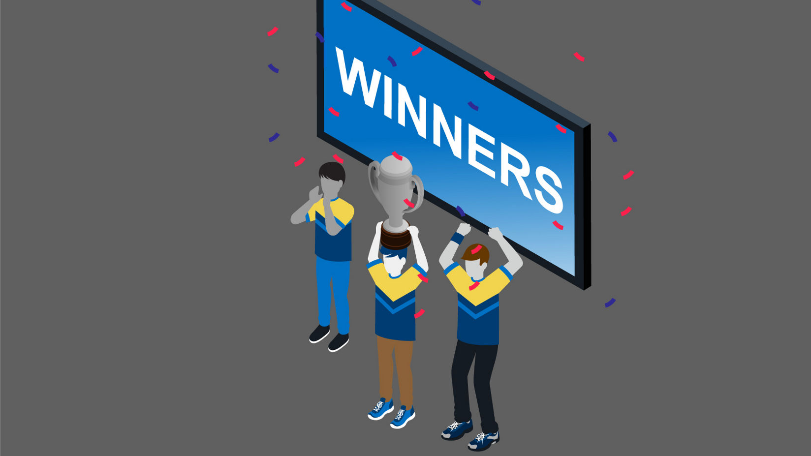 An esports team celebrating a victory at a major tournament