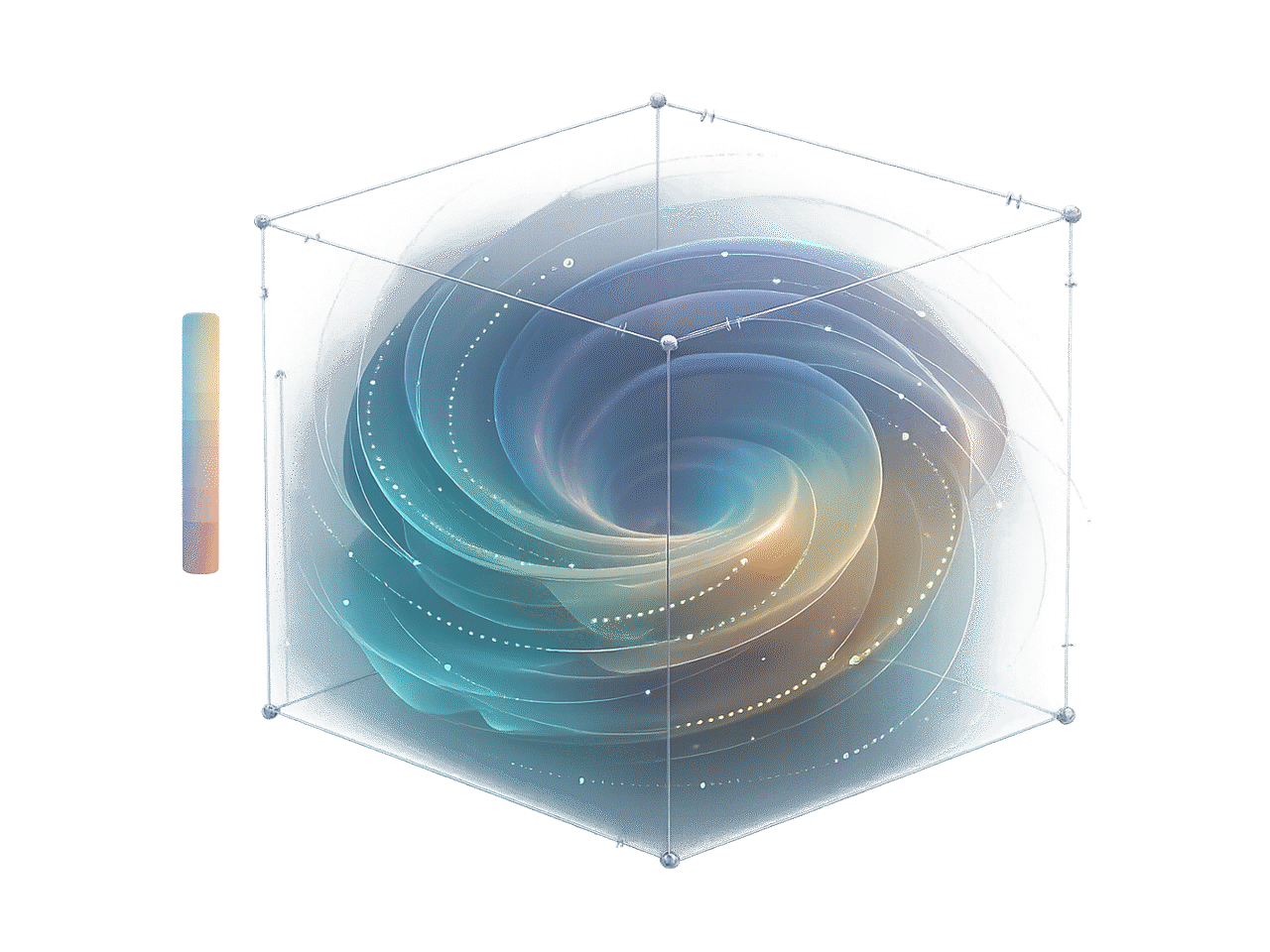 Gráfico abstrato em espiral dentro de um quadro de cubo geométrico