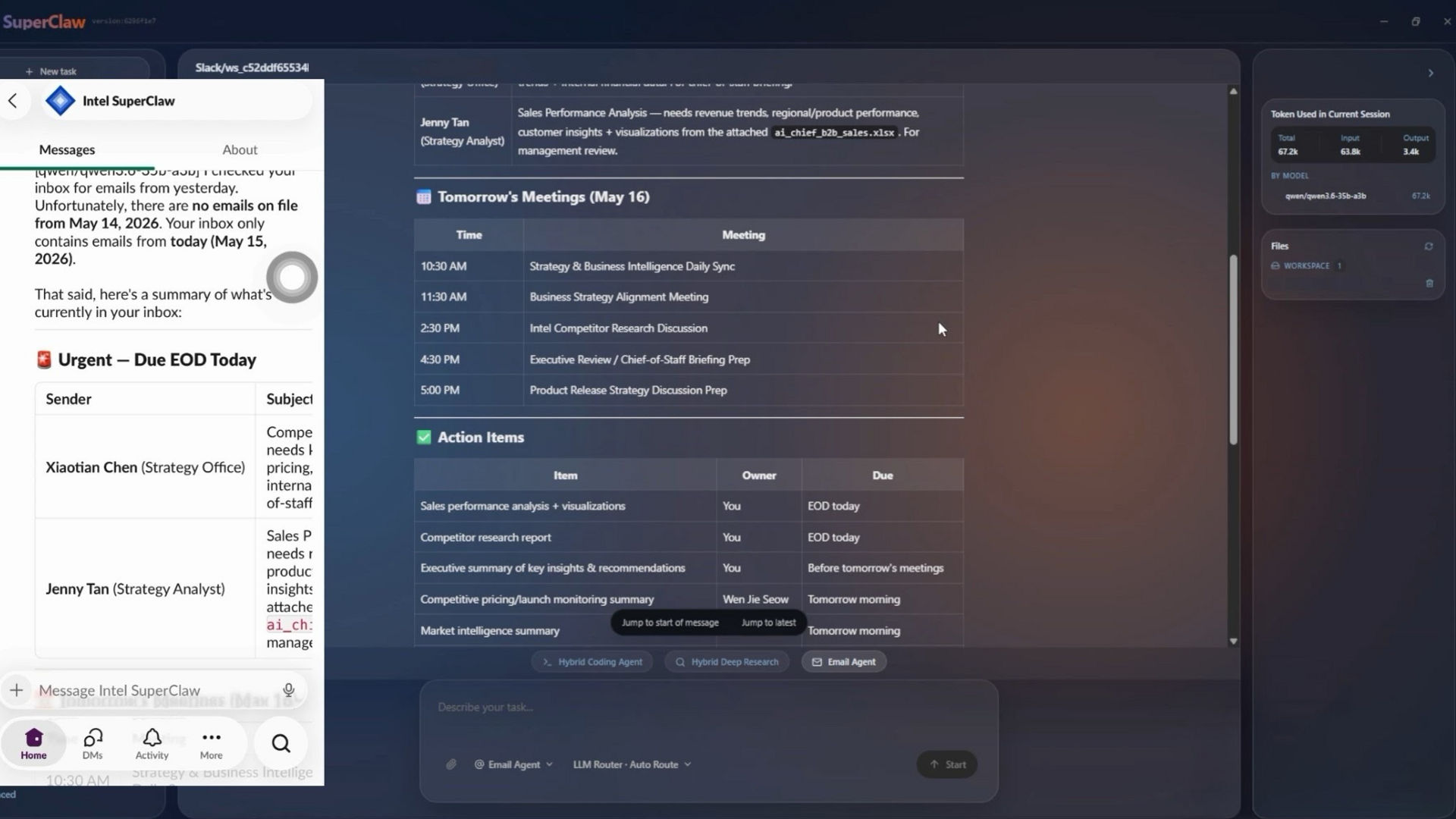 SuperClaw hybrid agentic AI interface shown on a mobile device and desktop dashboard.