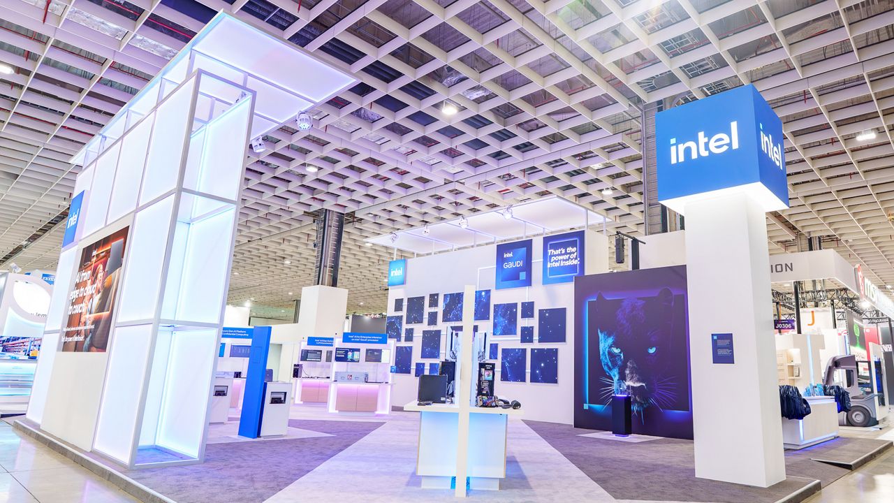 Empty Intel exhibition booth at COMPUTEX 2025.